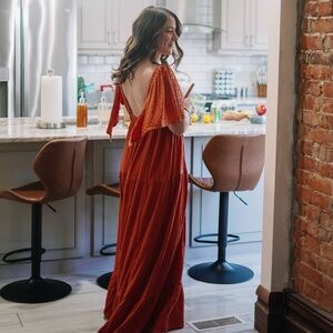 Elegant Burnt Orange Open-Back Dress